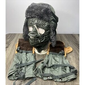 USAF VTG Extreme Cold Weather Flyers Lot Gloves N4B Helmet B9B +Face Shield 70's